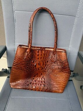 Brahmin Melbourne Tote in Pecan Croc-Embossed Leather